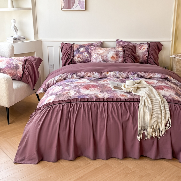 91家纺网 家纺一手货源 找家纺 棠颂家纺 2025新款法式锦棉缎数码印花四件套 霓裳