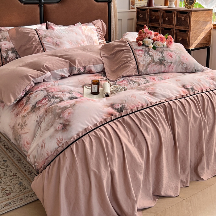 91家纺网 家纺一手货源 找家纺 棠颂家纺 2025新款法式锦棉缎数码印花四件套 风月