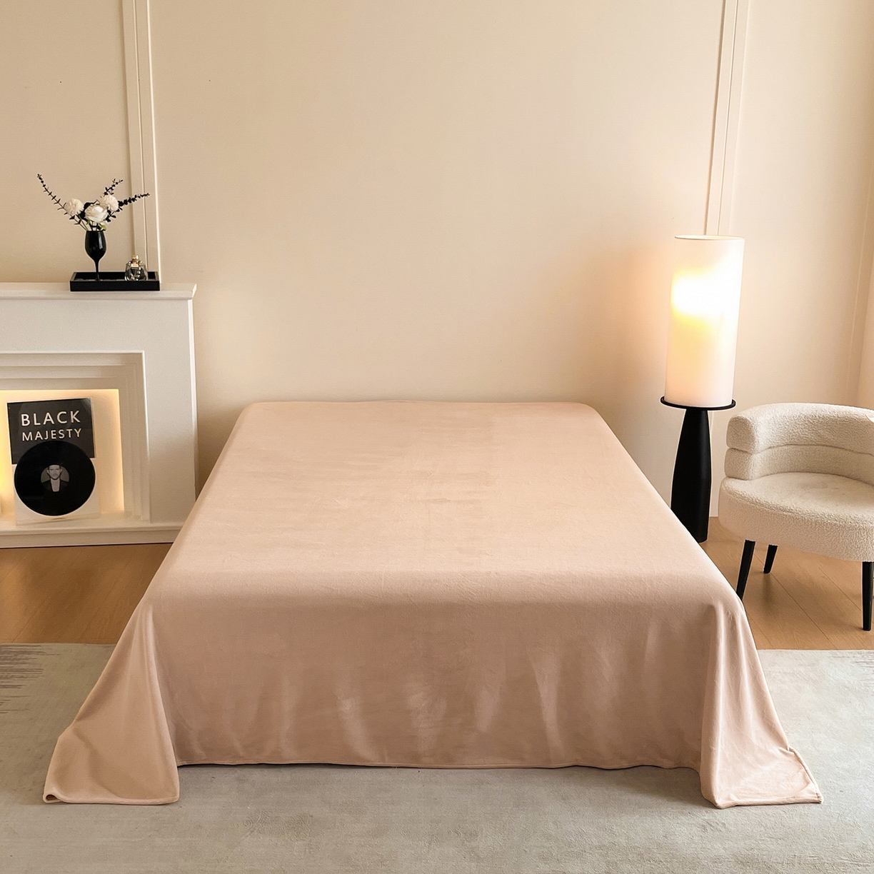 91家纺网 家纺一手货源 找家纺 新方向 2025新款全消光A类数码印花牛奶绒四件套-如梦 如梦-香槟