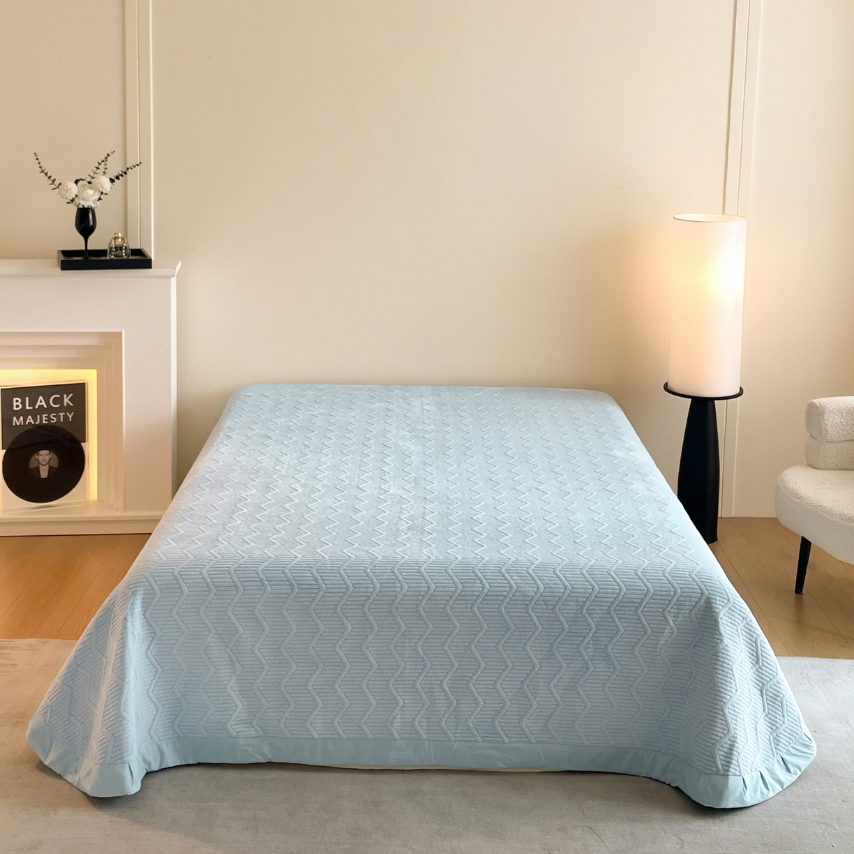 91家纺网 家纺一手货源 找家纺 新方向 2025新款全消光A类数码印花牛奶绒四件套-如梦 如梦-星月蓝