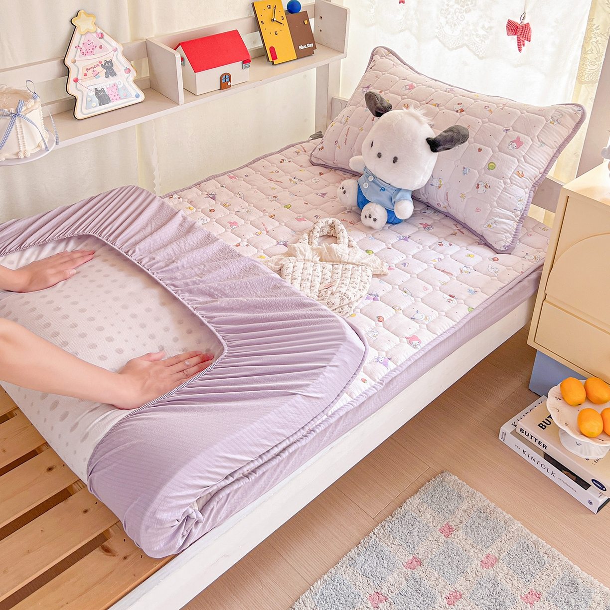 91家纺网 家纺一手货源 找家纺 （总）星禾优选 2025新款三丽鸥云感双层纱夹棉床笠系列