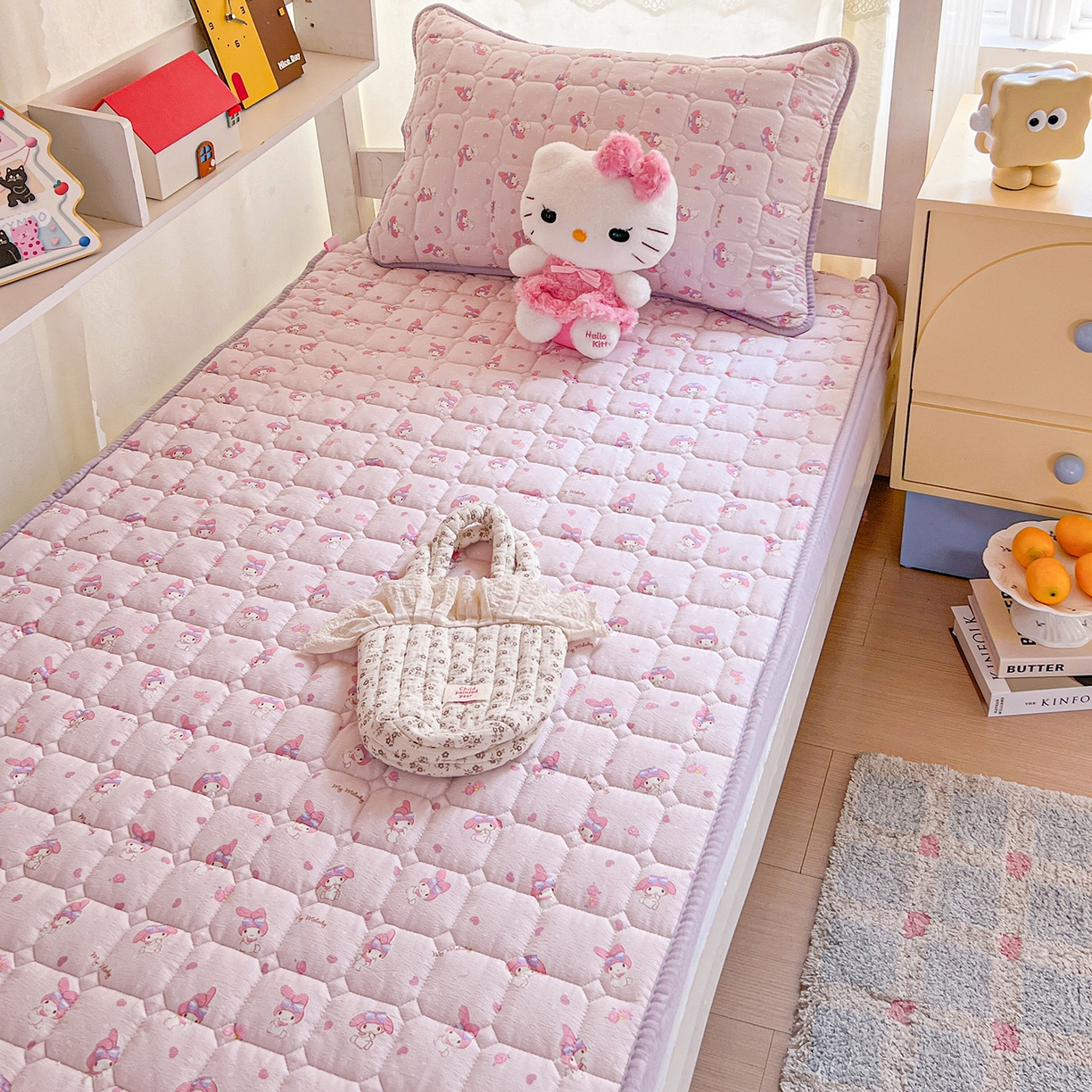 91家纺网 家纺一手货源 找家纺 星禾优选 2025新款三丽鸥云感双层纱夹棉床笠系列 床笠款-糯叽美乐蒂