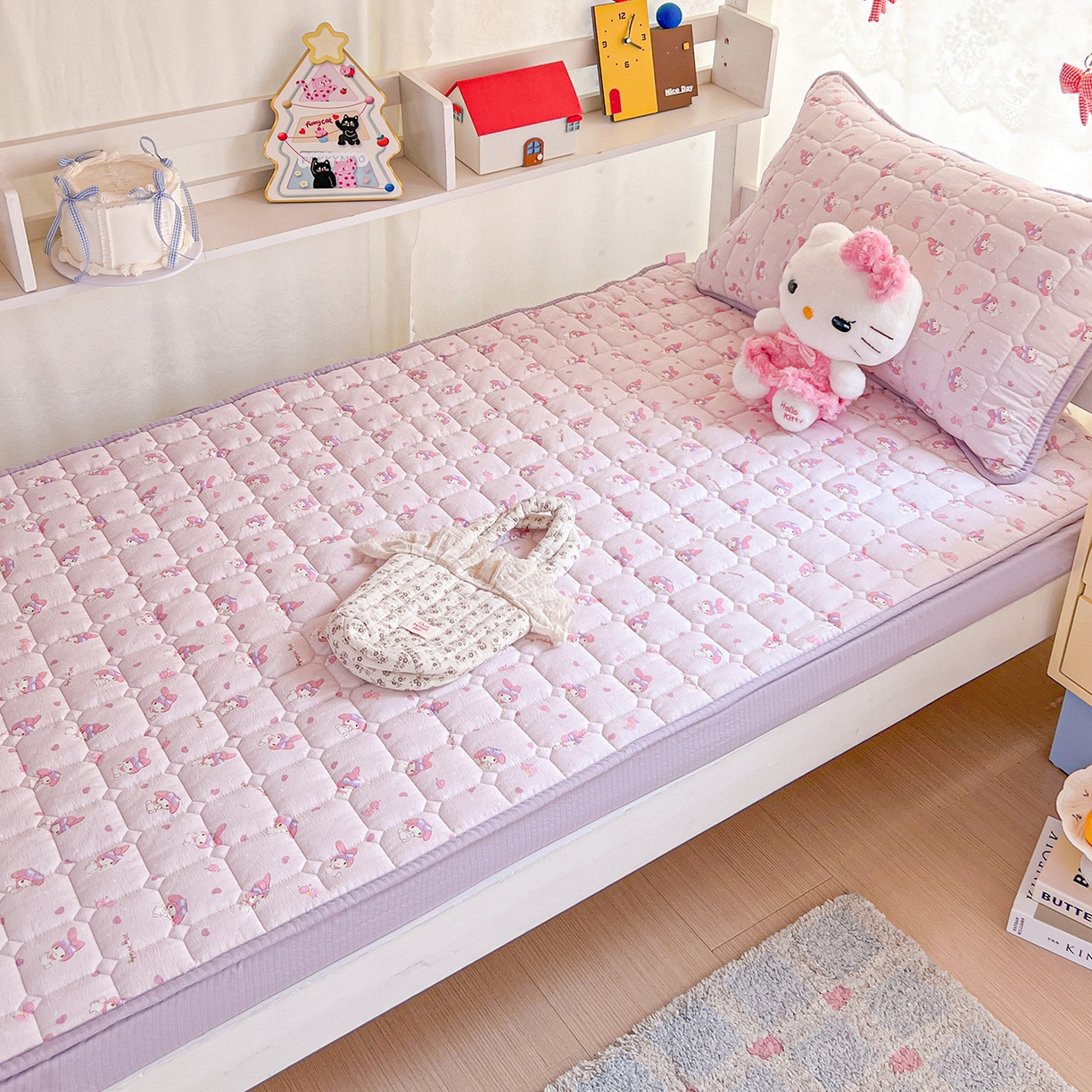 91家纺网 家纺一手货源 找家纺 星禾优选 2025新款三丽鸥云感双层纱夹棉床笠系列 床笠款-糯叽美乐蒂