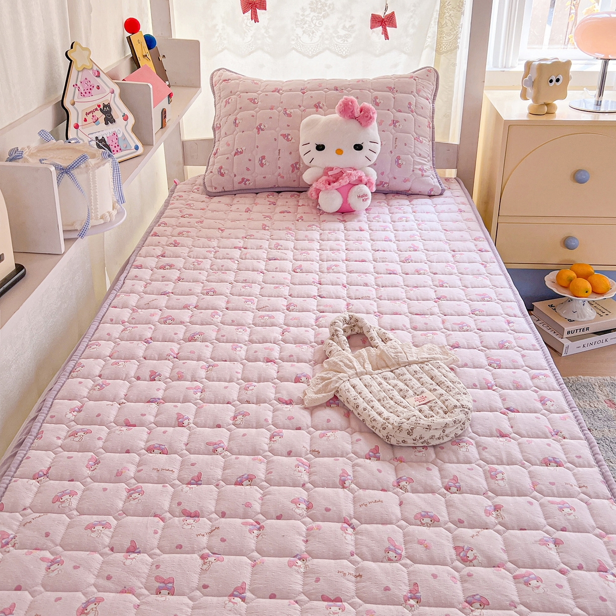 91家纺网 家纺一手货源 找家纺 星禾优选 2025新款三丽鸥云感双层纱夹棉床笠系列 床笠款-糯叽美乐蒂