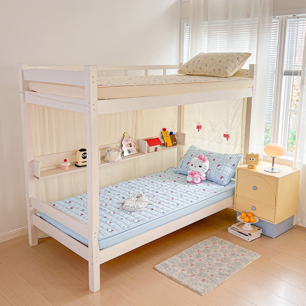 91家纺网 家纺一手货源 找家纺 星禾优选 2025新款三丽鸥云感双层纱夹棉床笠系列 床笠款-胡须蓝kt