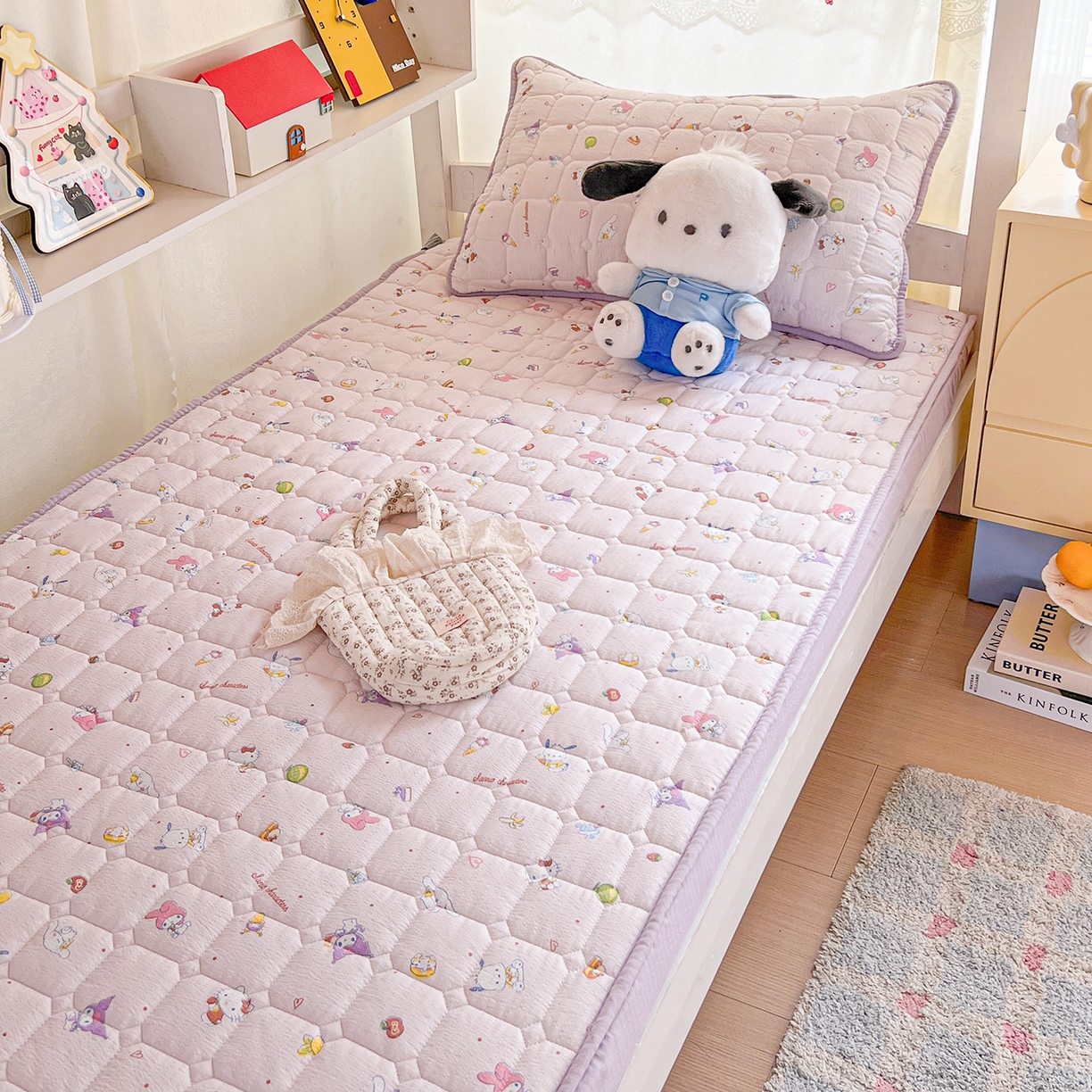 91家纺网 家纺一手货源 找家纺 星禾优选 2025新款三丽鸥云感双层纱夹棉床笠系列 床笠款-丽鸥星球