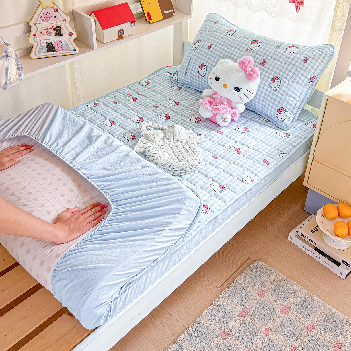 星禾优选 2025新款三丽鸥云感双层纱夹棉床笠系列 床笠款-胡须蓝kt