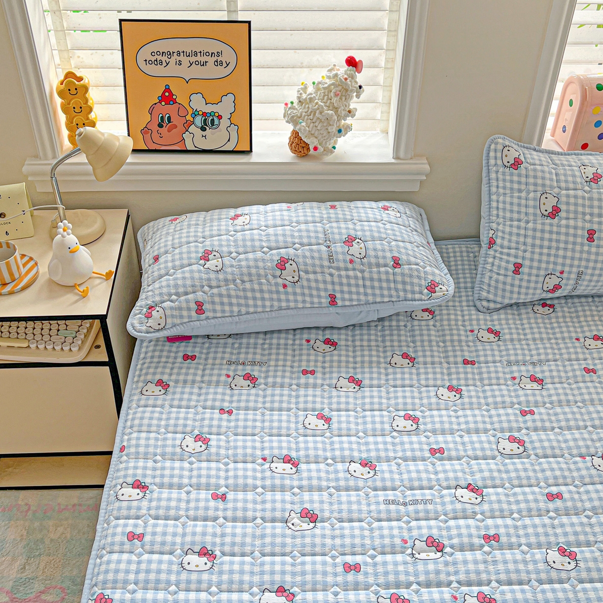 91家纺网 家纺一手货源 找家纺 （总）星禾优选 2025新款三丽鸥云感双层纱夹棉床笠系列-大床款