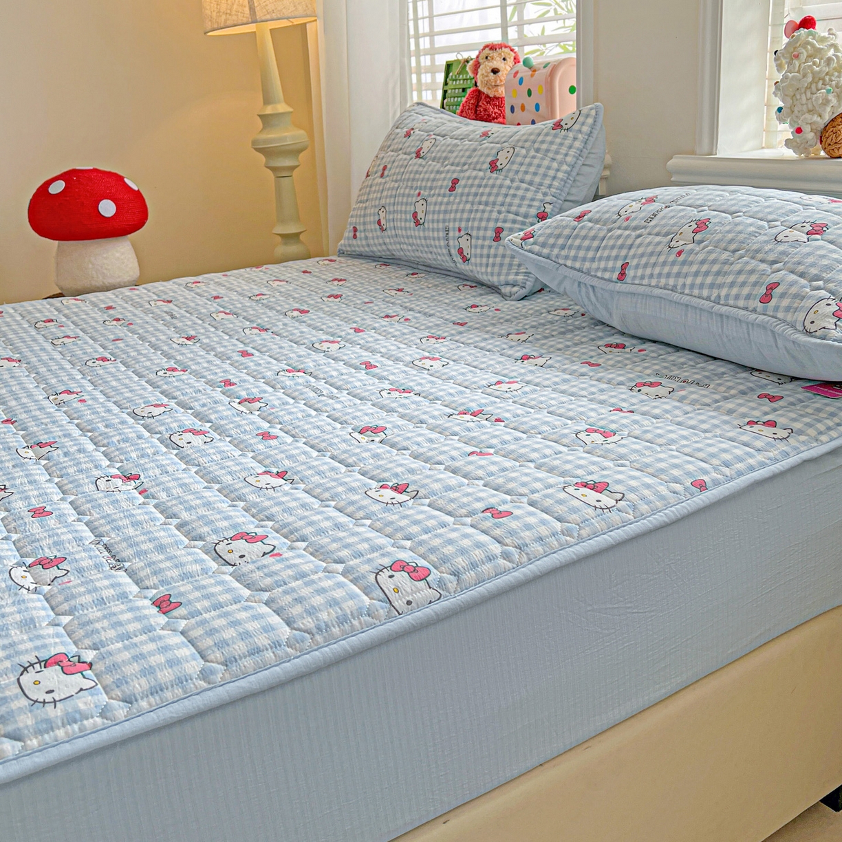 91家纺网 家纺一手货源 找家纺 （总）星禾优选 2025新款三丽鸥云感双层纱夹棉床笠系列-大床款