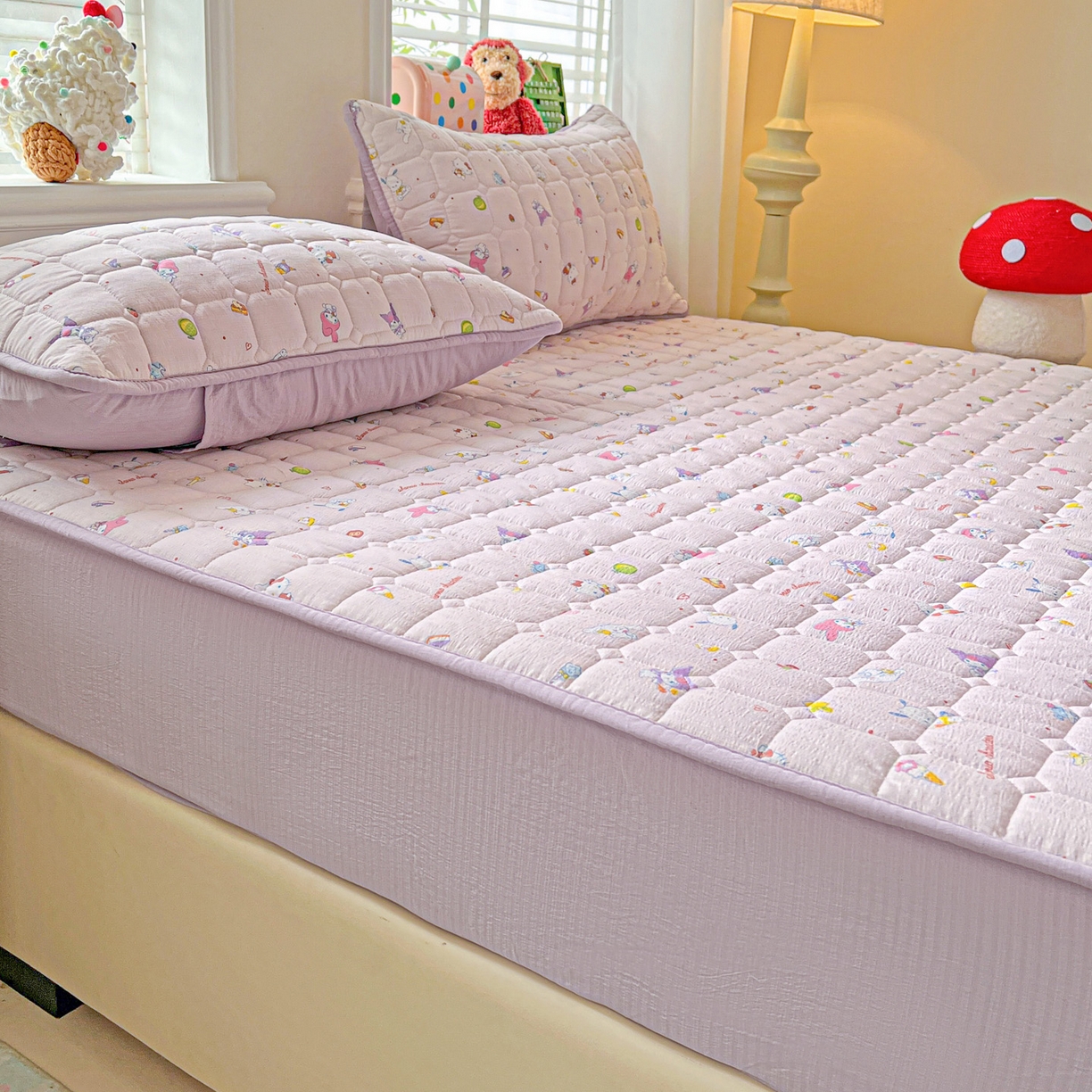 91家纺网 家纺一手货源 找家纺 星禾优选 2025新款三丽鸥云感双层纱夹棉床笠系列-大床款 床笠款-丽鸥星球