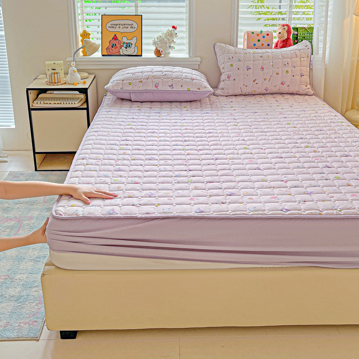 91家纺网 家纺一手货源 找家纺 星禾优选 2025新款三丽鸥云感双层纱夹棉床笠系列-大床款 床笠款-丽鸥星球