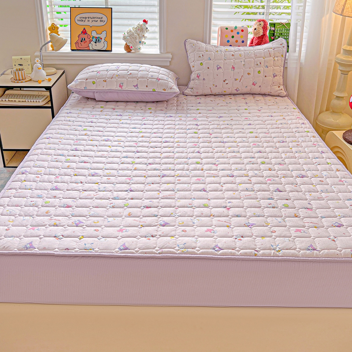 91家纺网 家纺一手货源 找家纺 星禾优选 2025新款三丽鸥云感双层纱夹棉床笠系列-大床款 床笠款-丽鸥星球