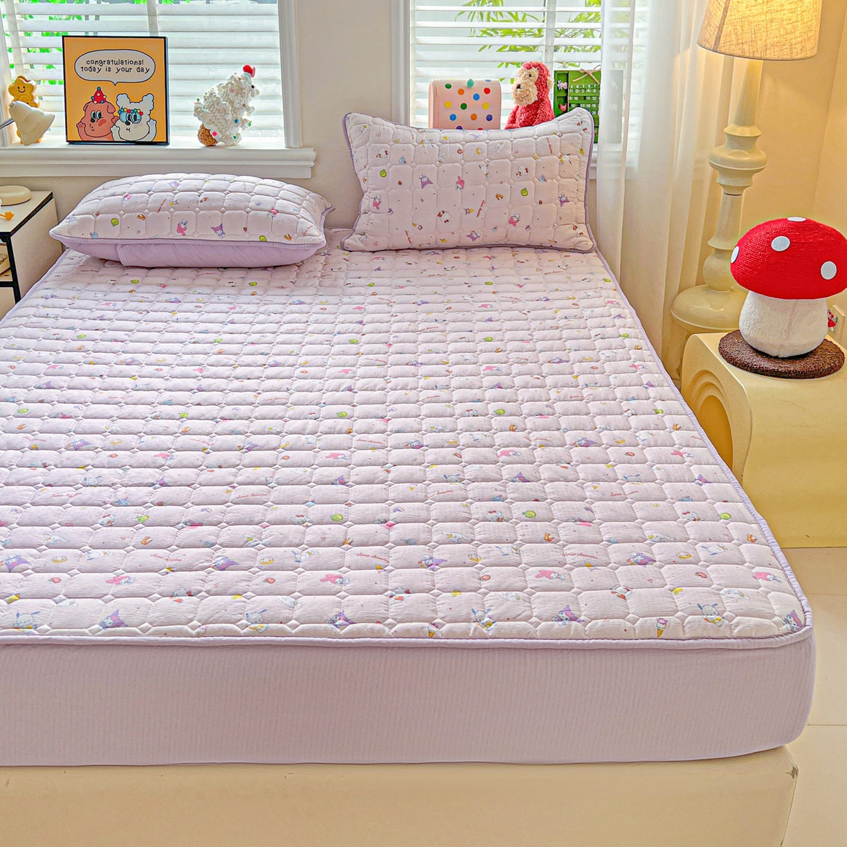 91家纺网 家纺一手货源 找家纺 星禾优选 2025新款三丽鸥云感双层纱夹棉床笠系列-大床款 床笠款-丽鸥星球