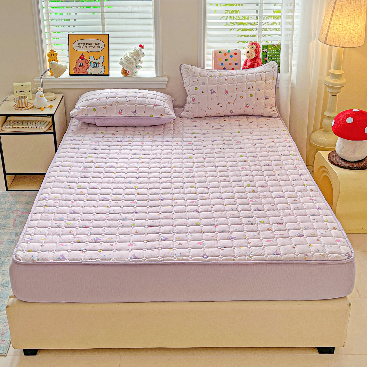 91家纺网 家纺一手货源 找家纺 星禾优选 2025新款三丽鸥云感双层纱夹棉床笠系列-大床款 床笠款-丽鸥星球