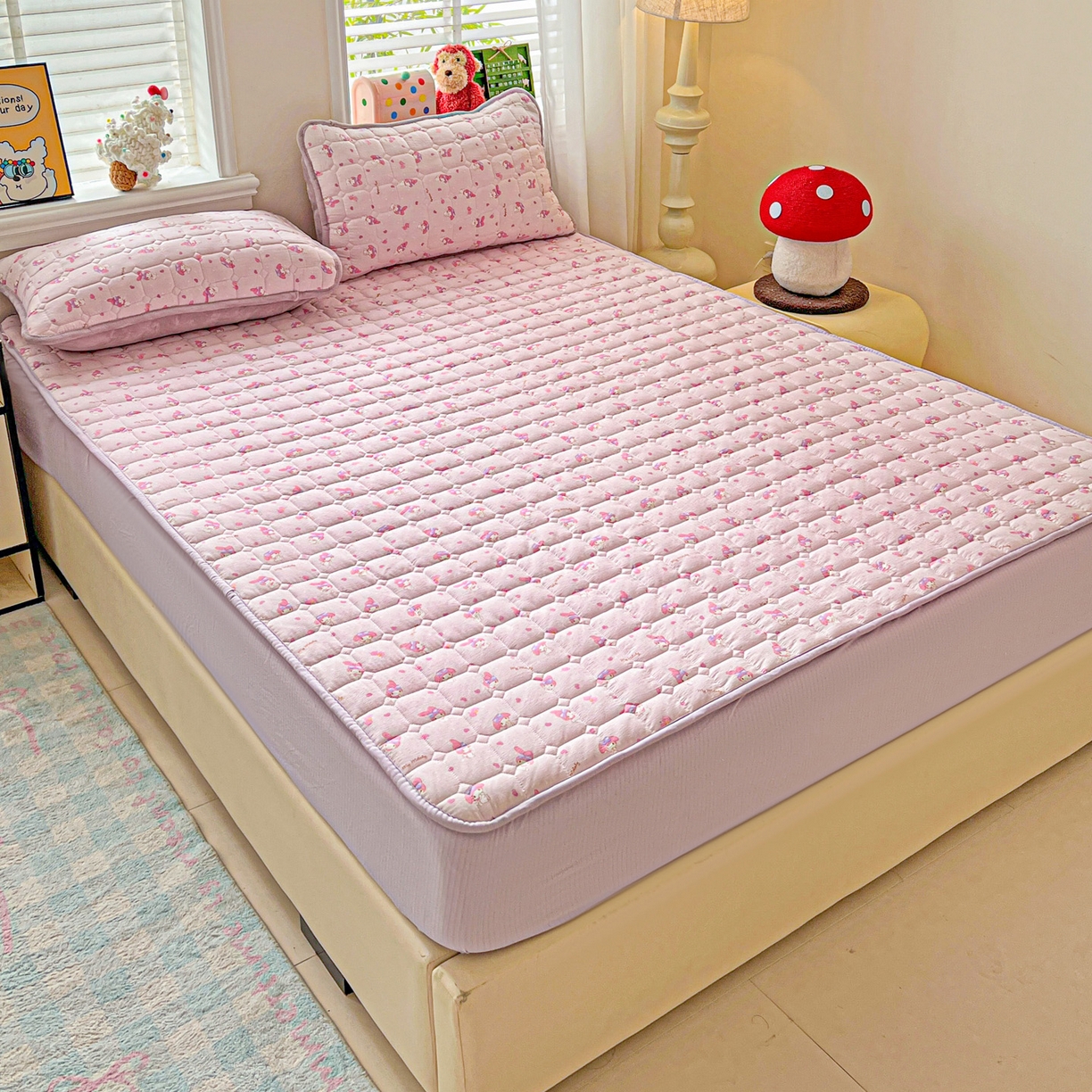 91家纺网 家纺一手货源 找家纺 星禾优选 2025新款三丽鸥云感双层纱夹棉床笠系列-大床款 床笠款-糯叽美乐蒂