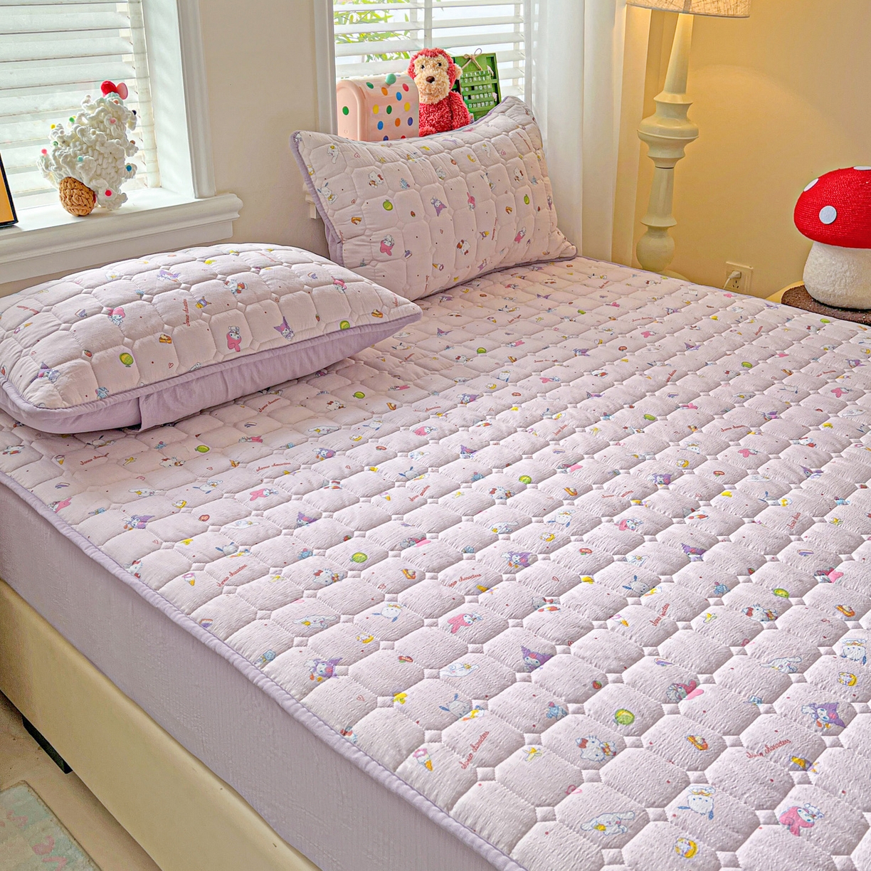 91家纺网 家纺一手货源 找家纺 星禾优选 2025新款三丽鸥云感双层纱夹棉床笠系列-大床款 床笠款-丽鸥星球