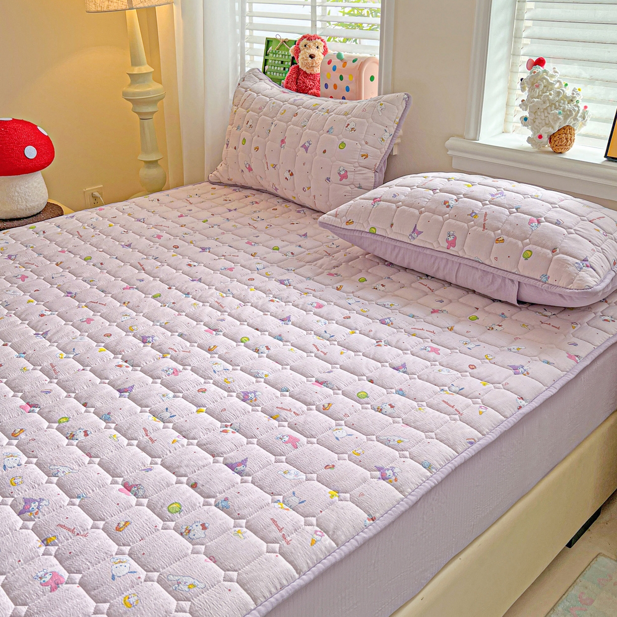 91家纺网 家纺一手货源 找家纺 星禾优选 2025新款三丽鸥云感双层纱夹棉床笠系列-大床款 床笠款-丽鸥星球