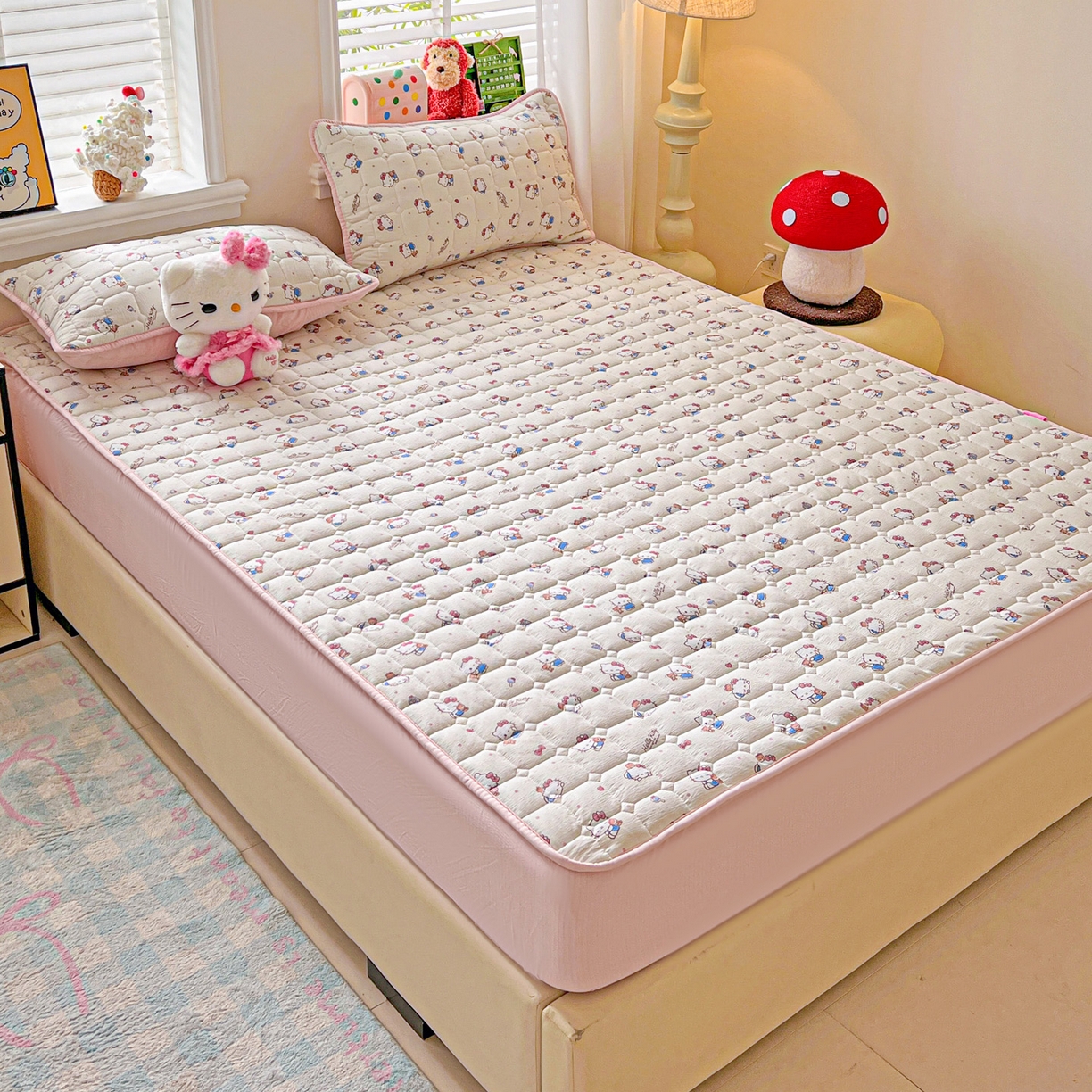 91家纺网 家纺一手货源 找家纺 星禾优选 2025新款三丽鸥云感双层纱夹棉床笠系列-大床款 床笠款-凯蒂与熊