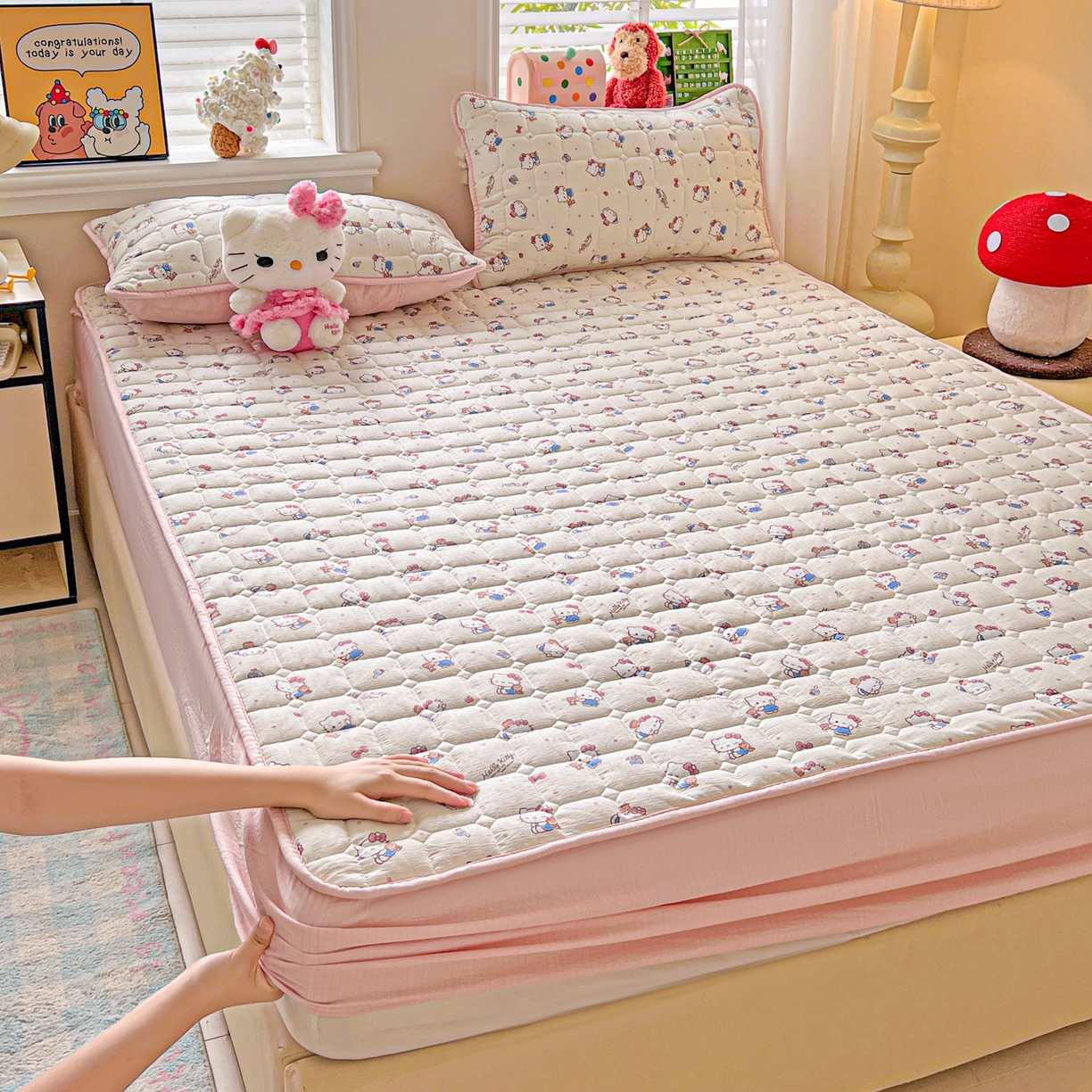 星禾优选 2025新款三丽鸥云感双层纱夹棉床笠系列-大床款 床笠款-凯蒂与熊