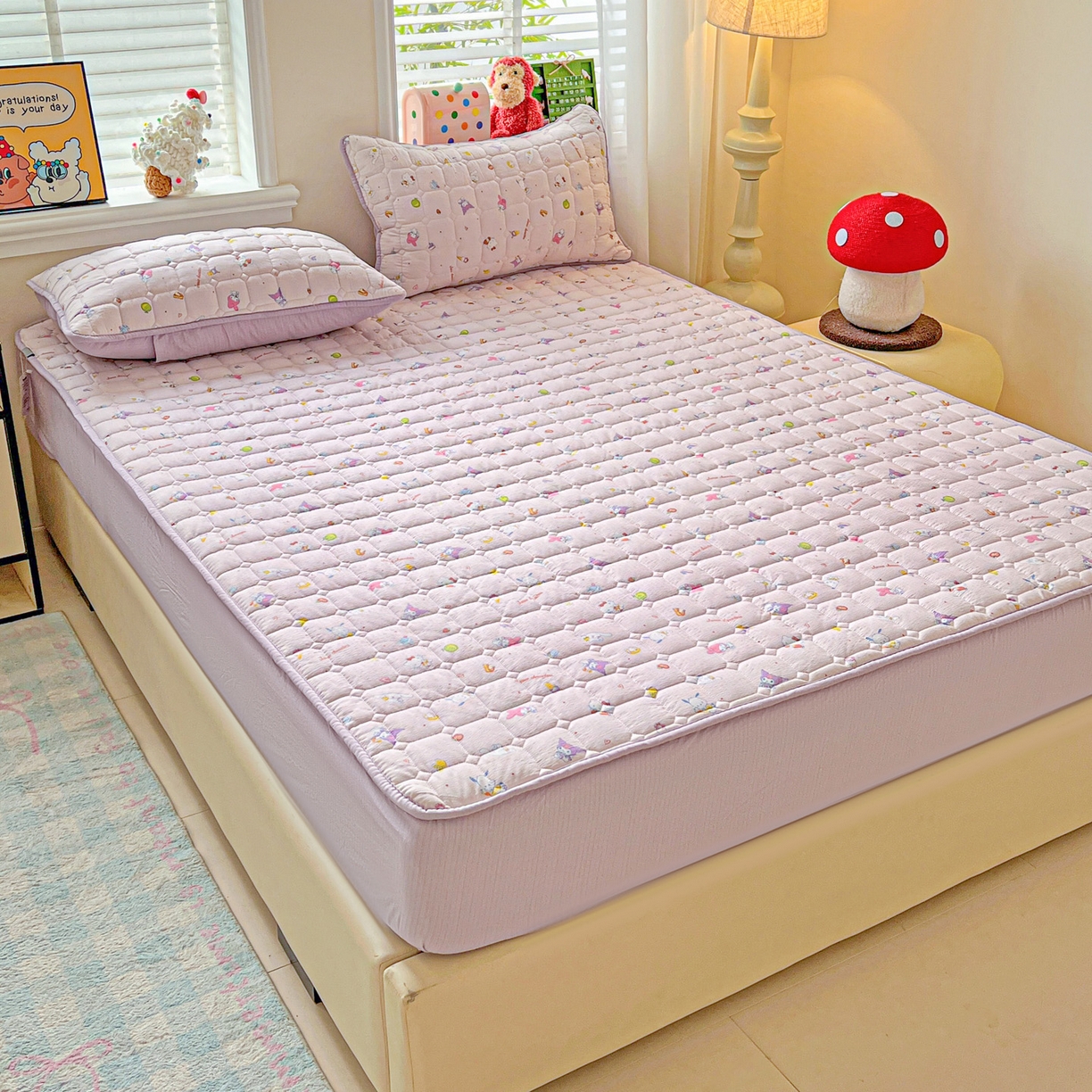 91家纺网 家纺一手货源 找家纺 星禾优选 2025新款三丽鸥云感双层纱夹棉床笠系列-大床款 床笠款-丽鸥星球