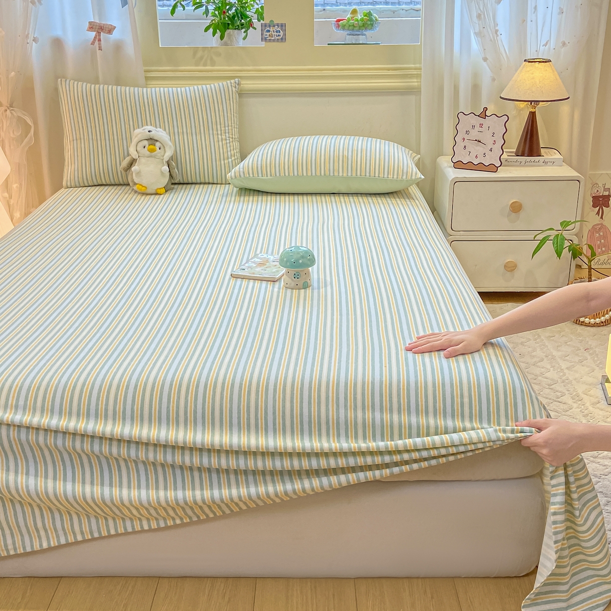 91家纺网 家纺一手货源 找家纺 灰鲸 2025新款全棉纯棉磨毛单床单 静初-绿