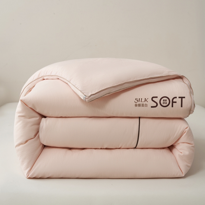 91家纺网 家纺一手货源 找家纺 蓝雀翎 2025新款木棉提花蚕蛹蛋白被子被芯 粉色