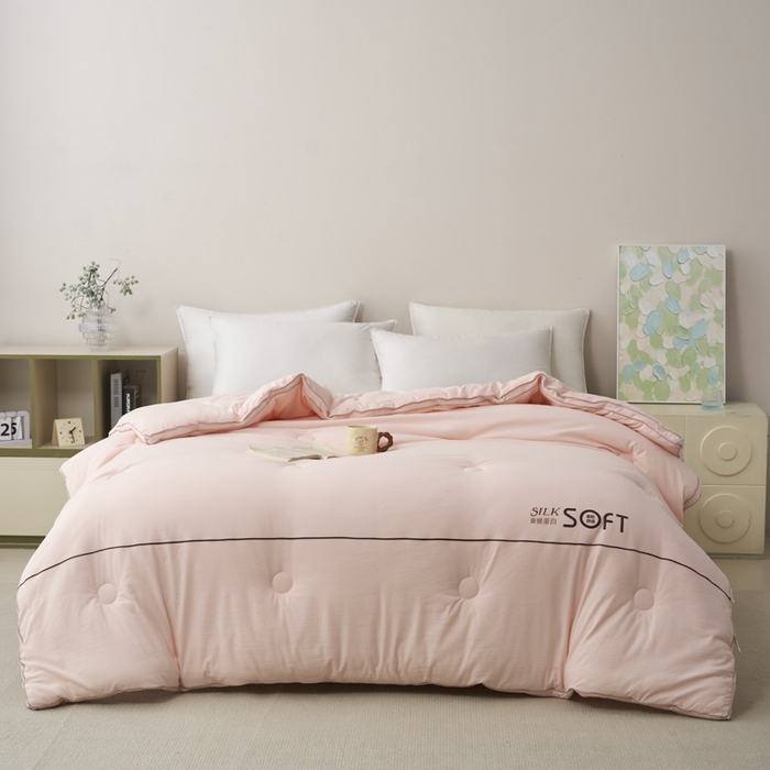 91家纺网 家纺一手货源 找家纺 蓝雀翎 2025新款木棉提花蚕蛹蛋白被子被芯 粉色