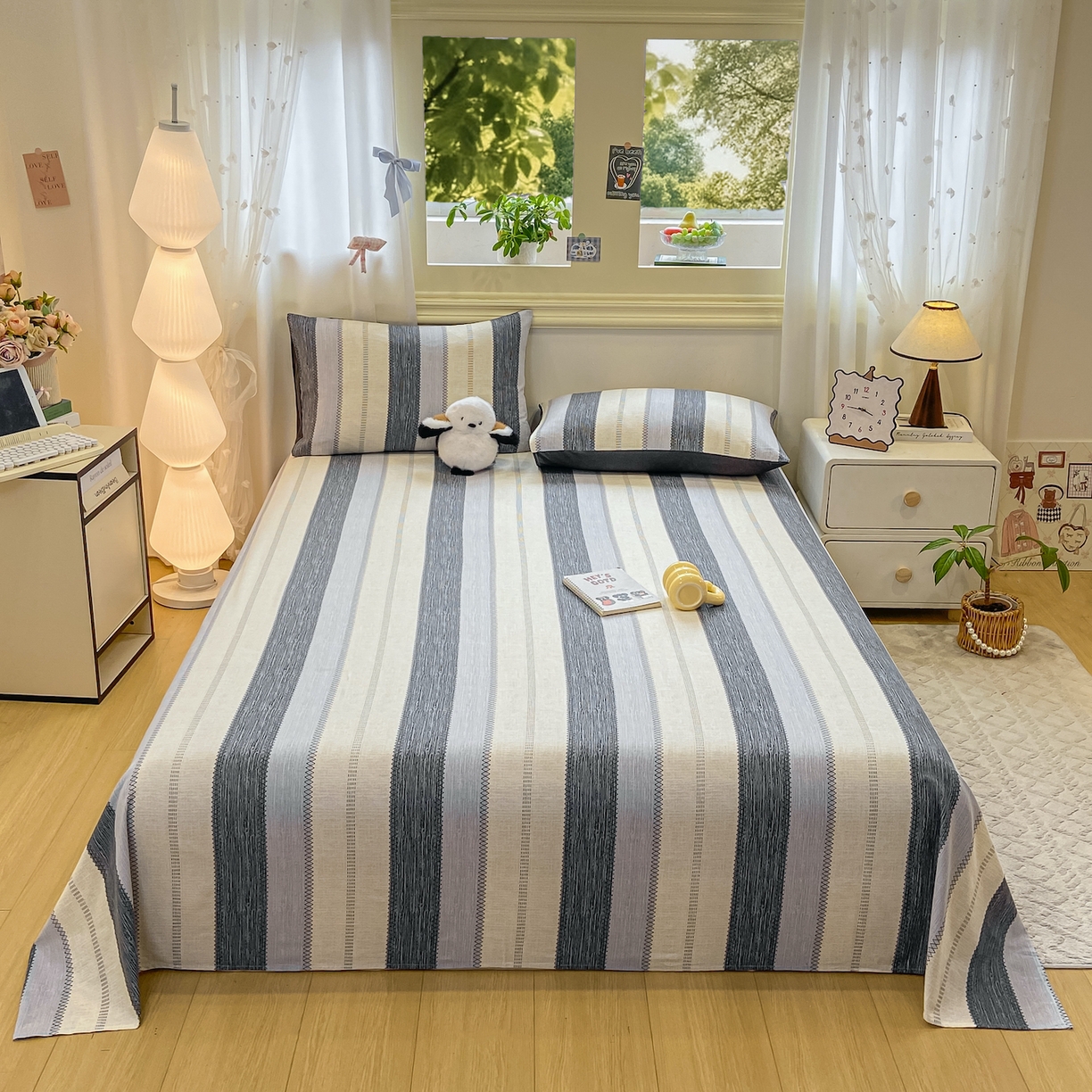 91家纺网 家纺一手货源 找家纺 灰鲸 2025新款全棉纯棉磨毛单床单 格律-灰