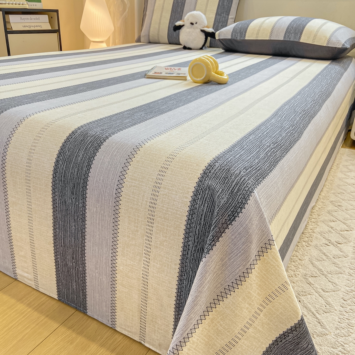 91家纺网 家纺一手货源 找家纺 灰鲸 2025新款全棉纯棉磨毛单床单 格律-灰