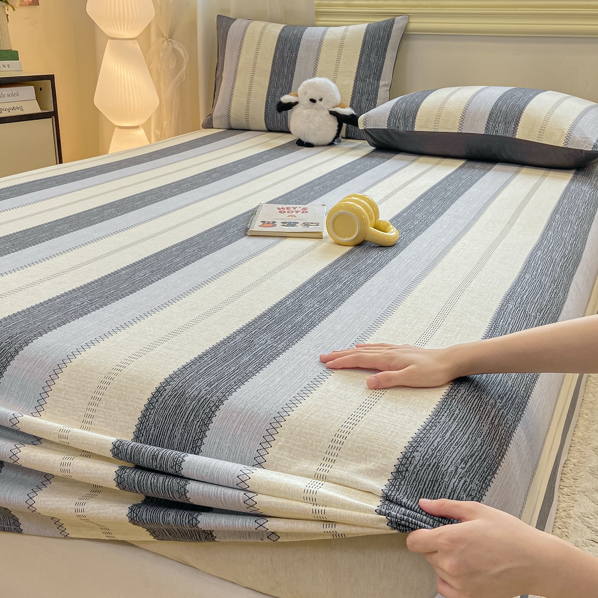 91家纺网 家纺一手货源 找家纺 灰鲸 2025新款全棉纯棉磨毛单床单 格律-灰