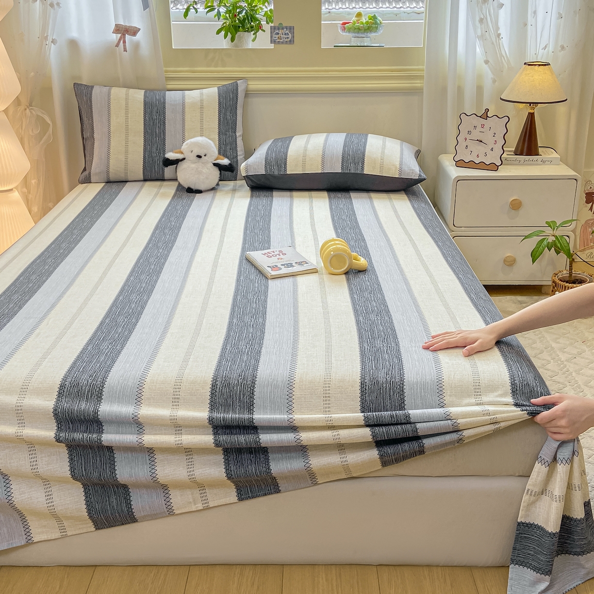 91家纺网 家纺一手货源 找家纺 灰鲸 2025新款全棉纯棉磨毛单床单 格律-灰