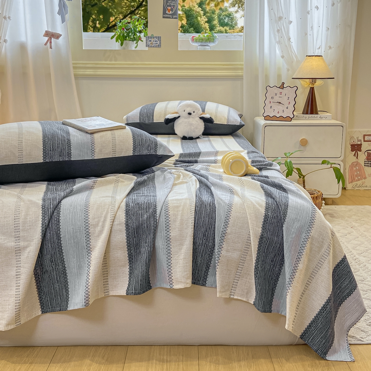 91家纺网 家纺一手货源 找家纺 灰鲸 2025新款全棉纯棉磨毛单床单 格律-灰