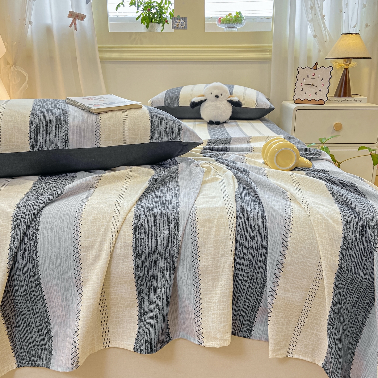 91家纺网 家纺一手货源 找家纺 灰鲸 2025新款全棉纯棉磨毛单床单 格律-灰