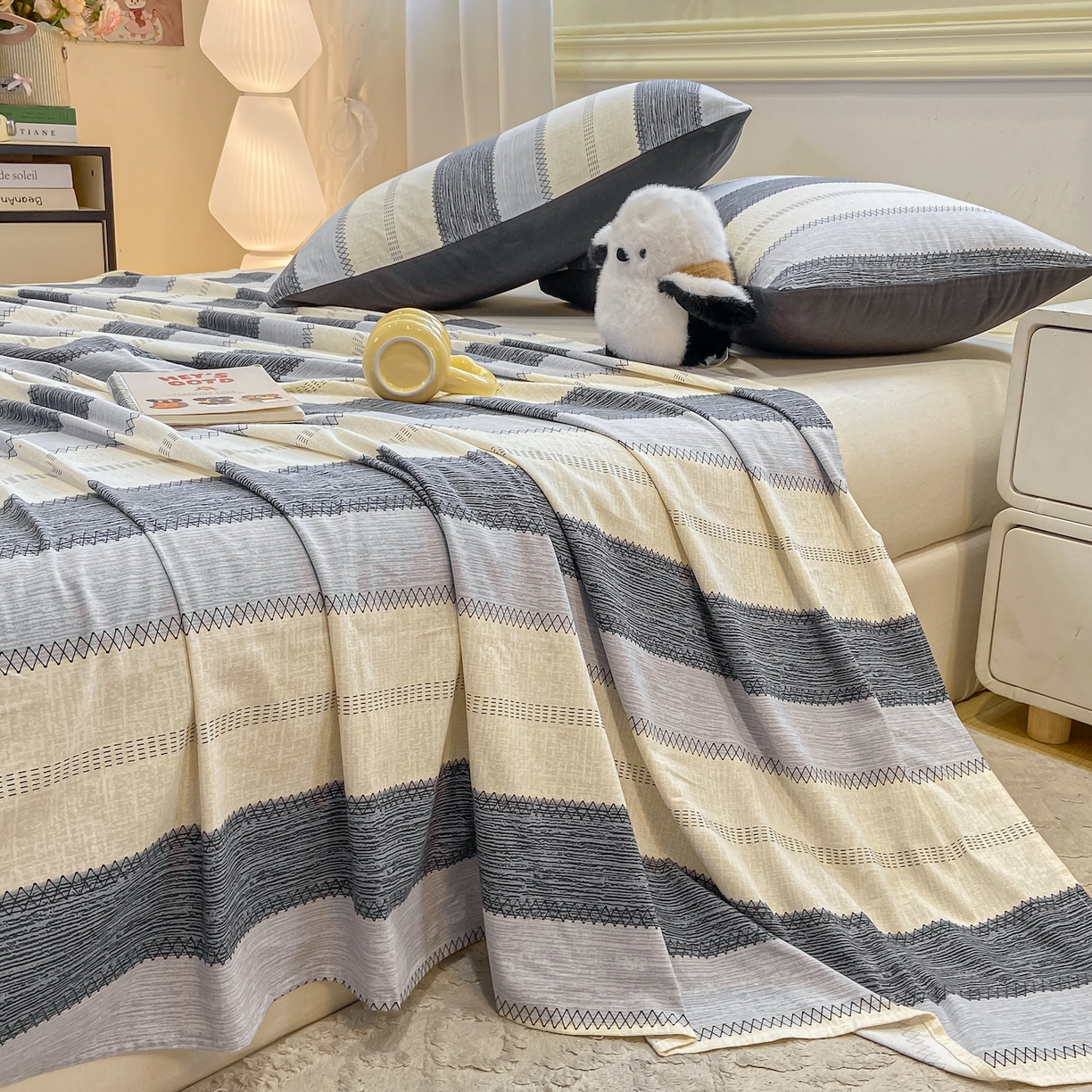 91家纺网 家纺一手货源 找家纺 灰鲸 2025新款全棉纯棉磨毛单床单 格律-灰