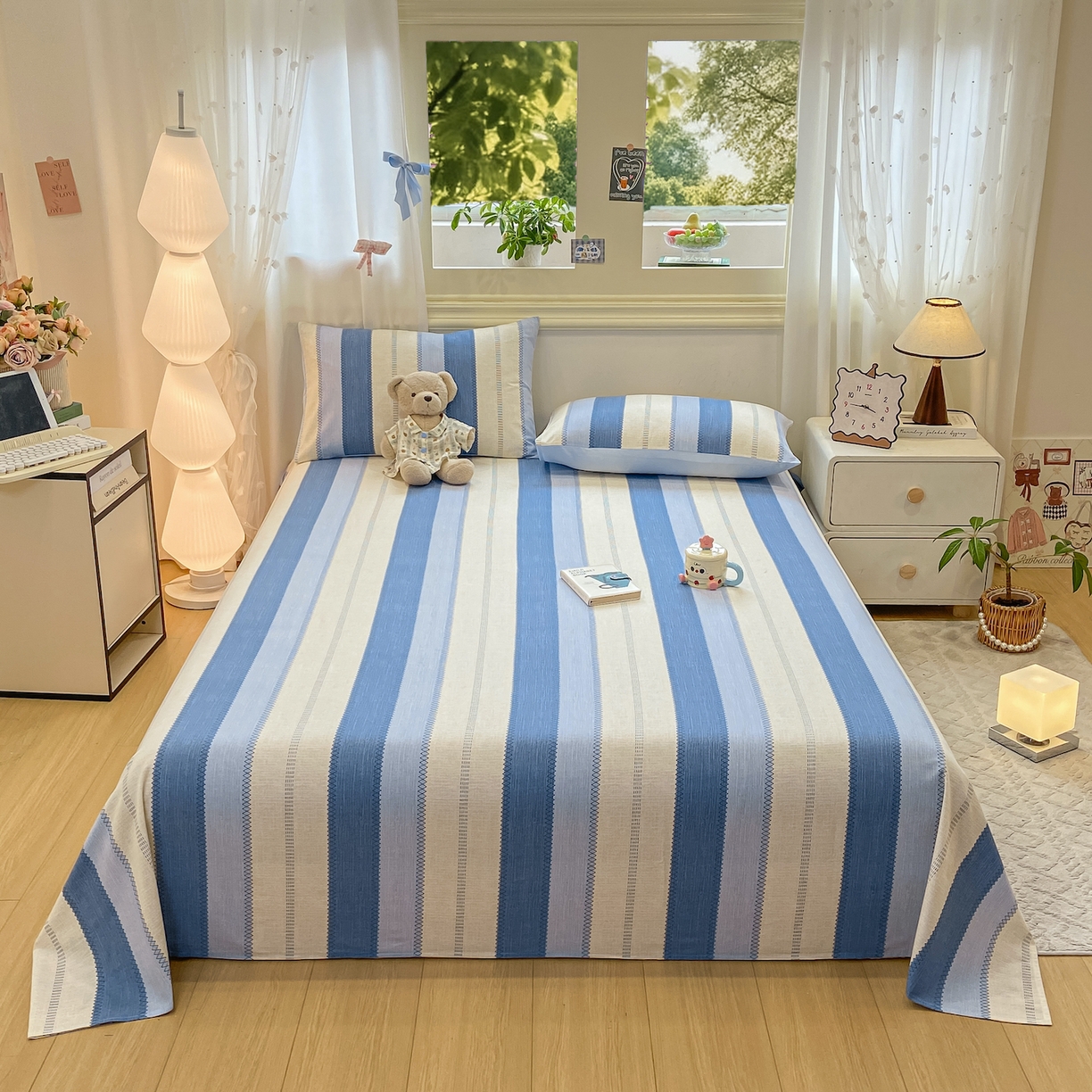 91家纺网 家纺一手货源 找家纺 灰鲸 2025新款全棉纯棉磨毛单床单 格律-蓝