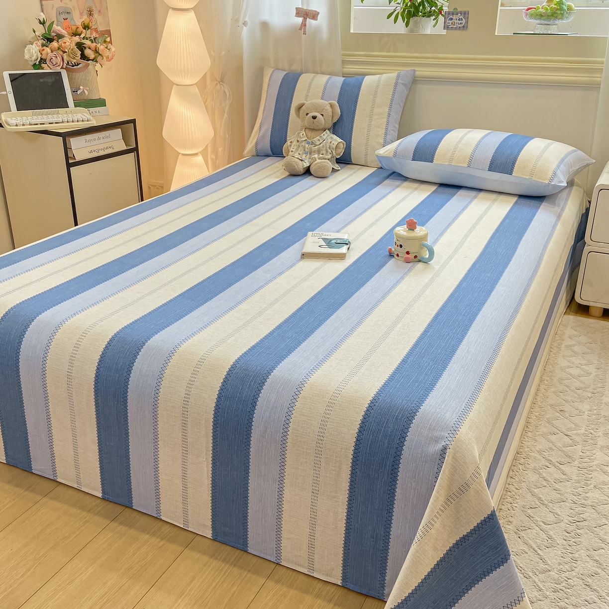 91家纺网 家纺一手货源 找家纺 灰鲸 2025新款全棉纯棉磨毛单床单 格律-蓝