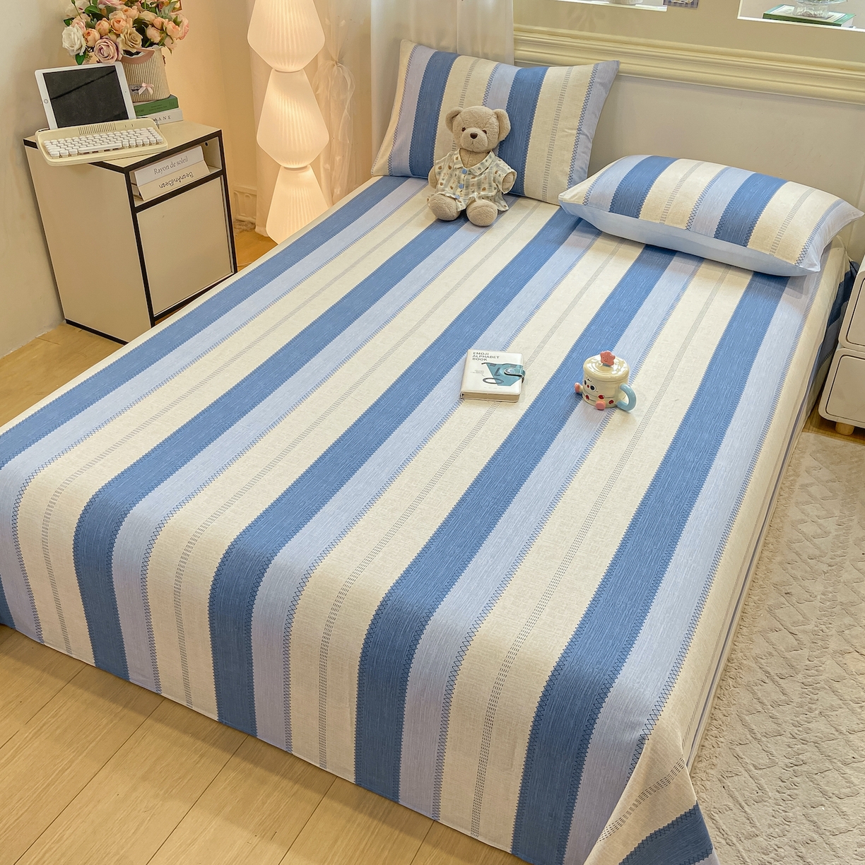 91家纺网 家纺一手货源 找家纺 灰鲸 2025新款全棉纯棉磨毛单床单 格律-蓝