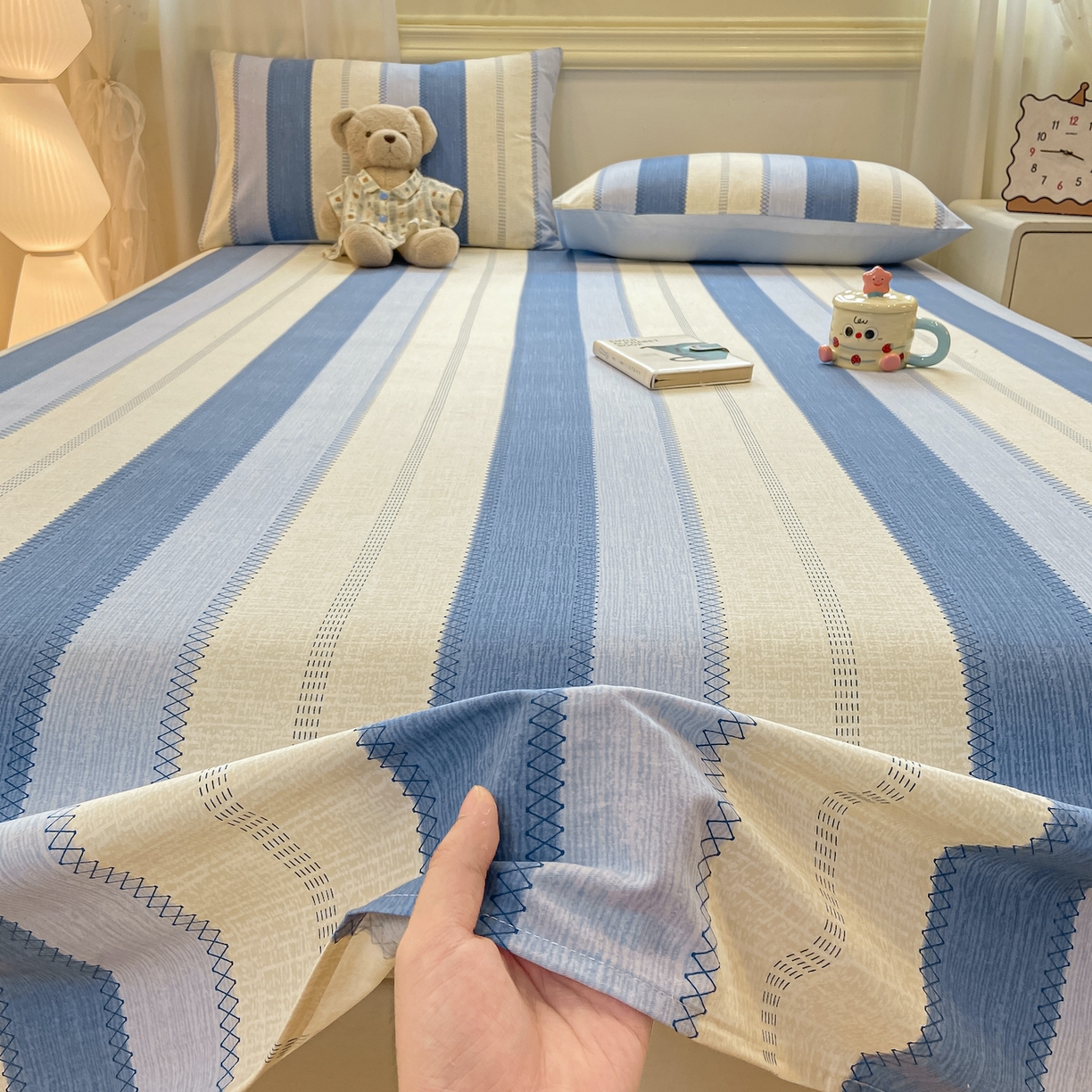 91家纺网 家纺一手货源 找家纺 灰鲸 2025新款全棉纯棉磨毛单床单 格律-蓝