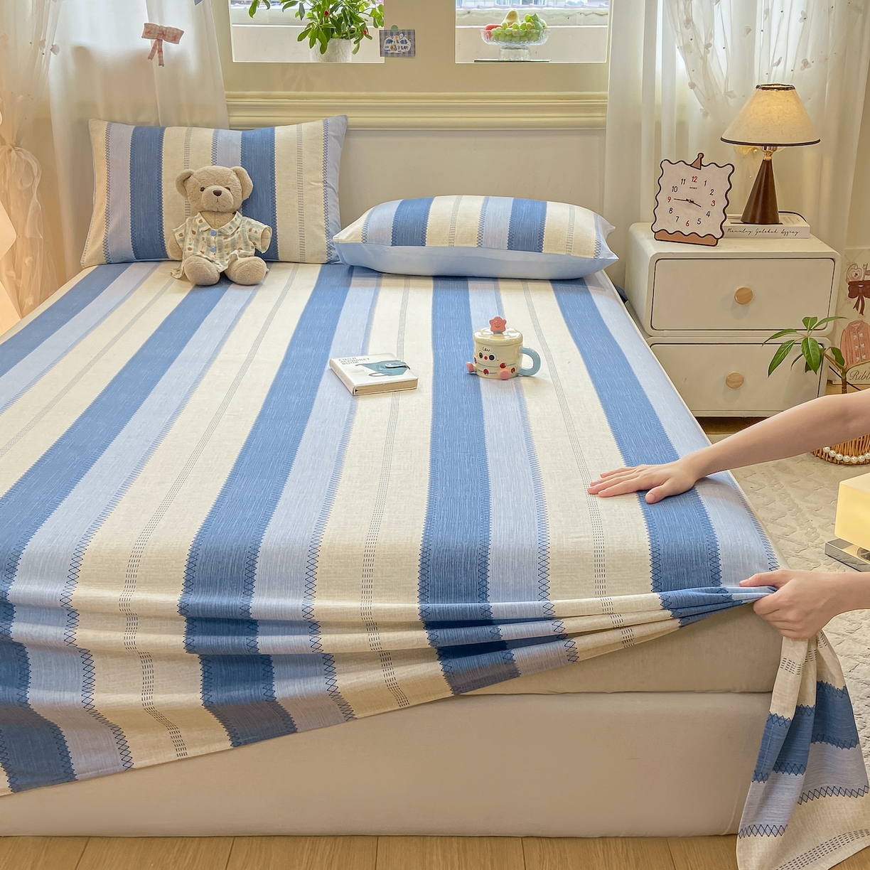 91家纺网 家纺一手货源 找家纺 灰鲸 2025新款全棉纯棉磨毛单床单 格律-蓝