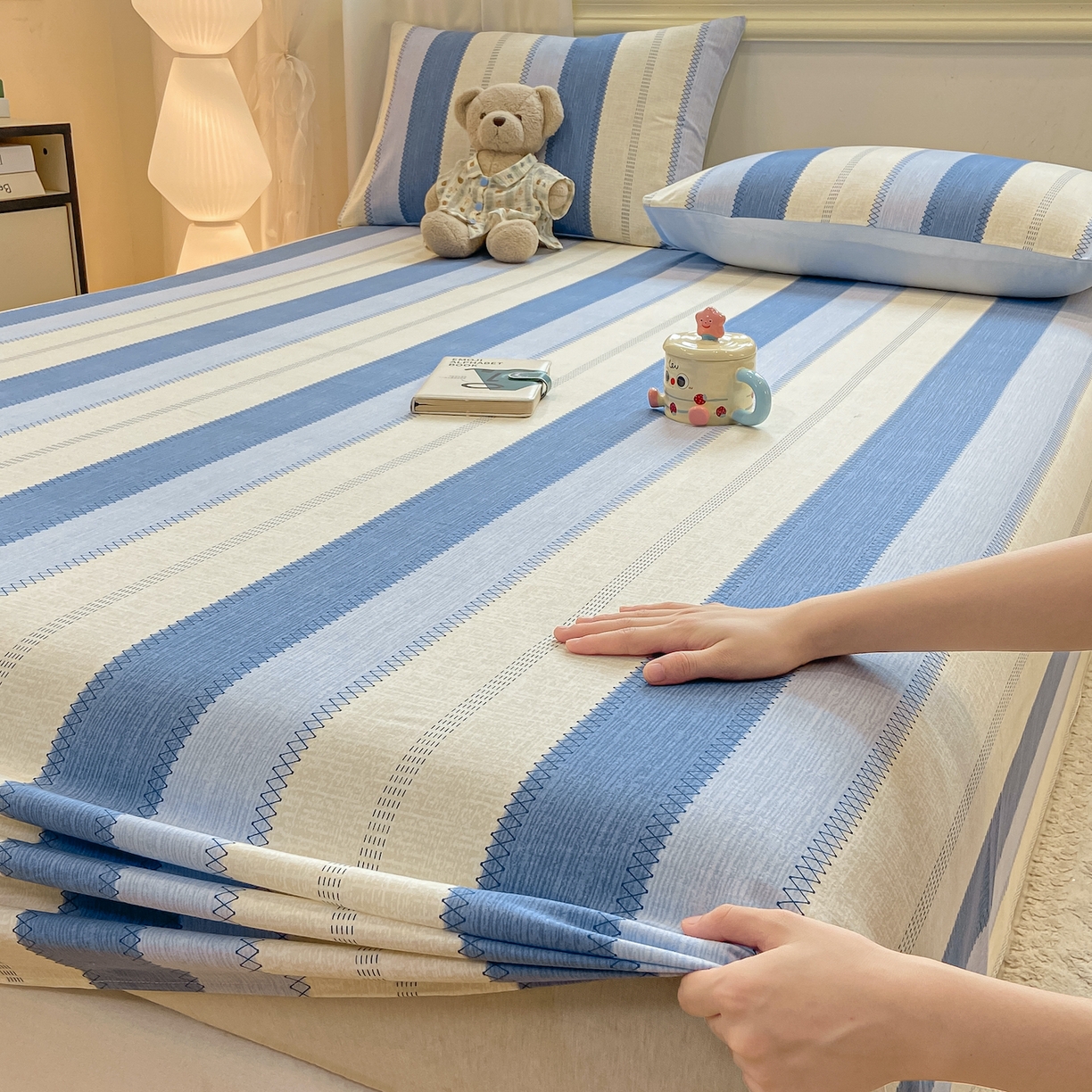 91家纺网 家纺一手货源 找家纺 灰鲸 2025新款全棉纯棉磨毛单床单 格律-蓝