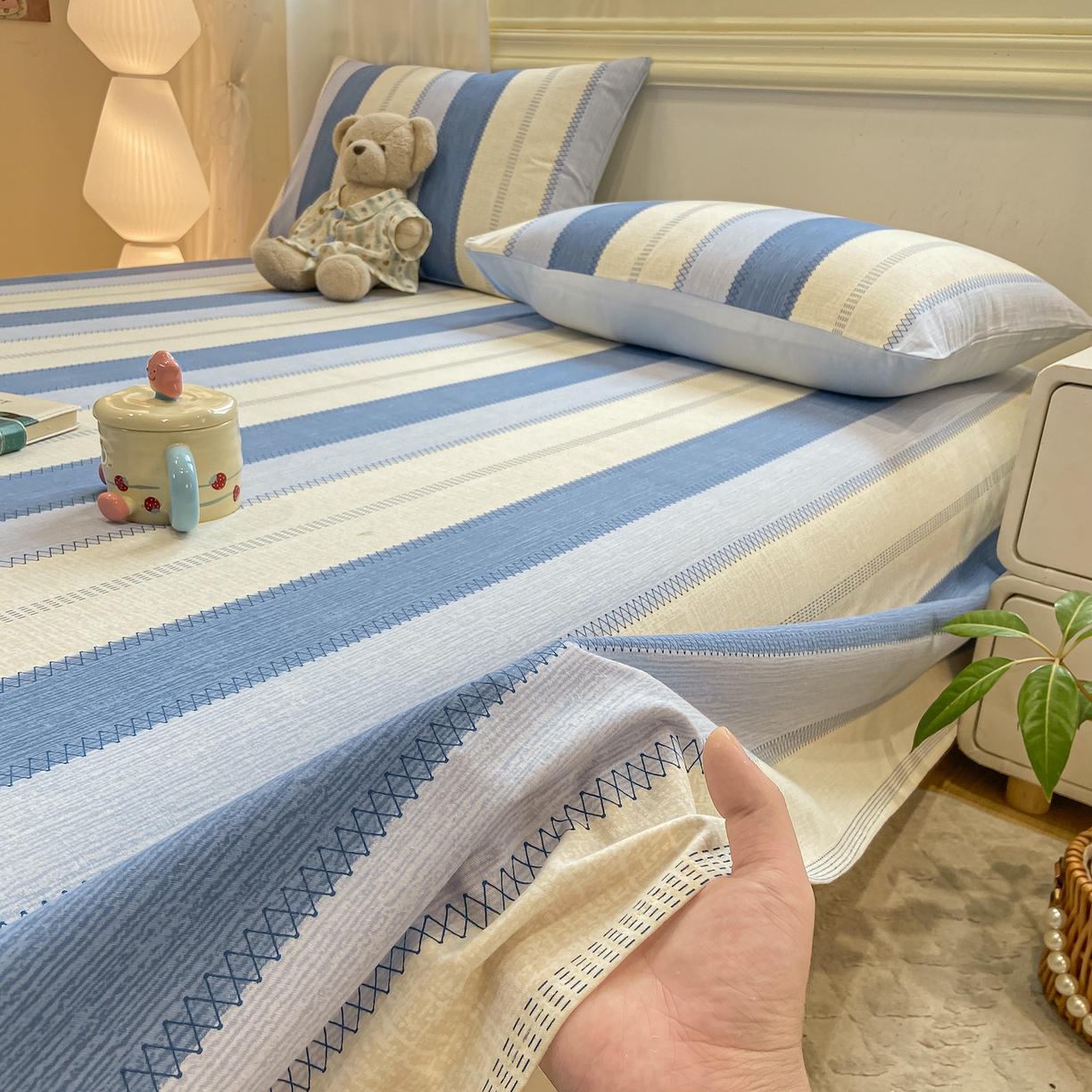 91家纺网 家纺一手货源 找家纺 灰鲸 2025新款全棉纯棉磨毛单床单 格律-蓝