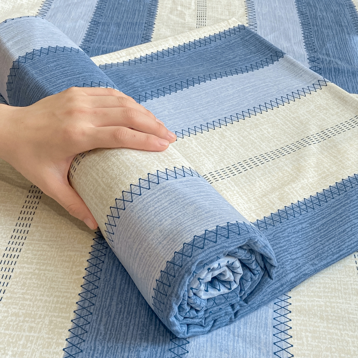 91家纺网 家纺一手货源 找家纺 灰鲸 2025新款全棉纯棉磨毛单床单 格律-蓝