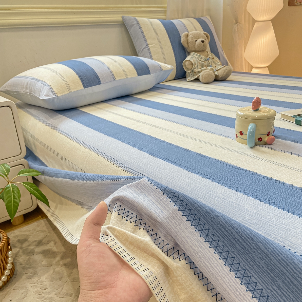 91家纺网 家纺一手货源 找家纺 灰鲸 2025新款全棉纯棉磨毛单床单 格律-蓝