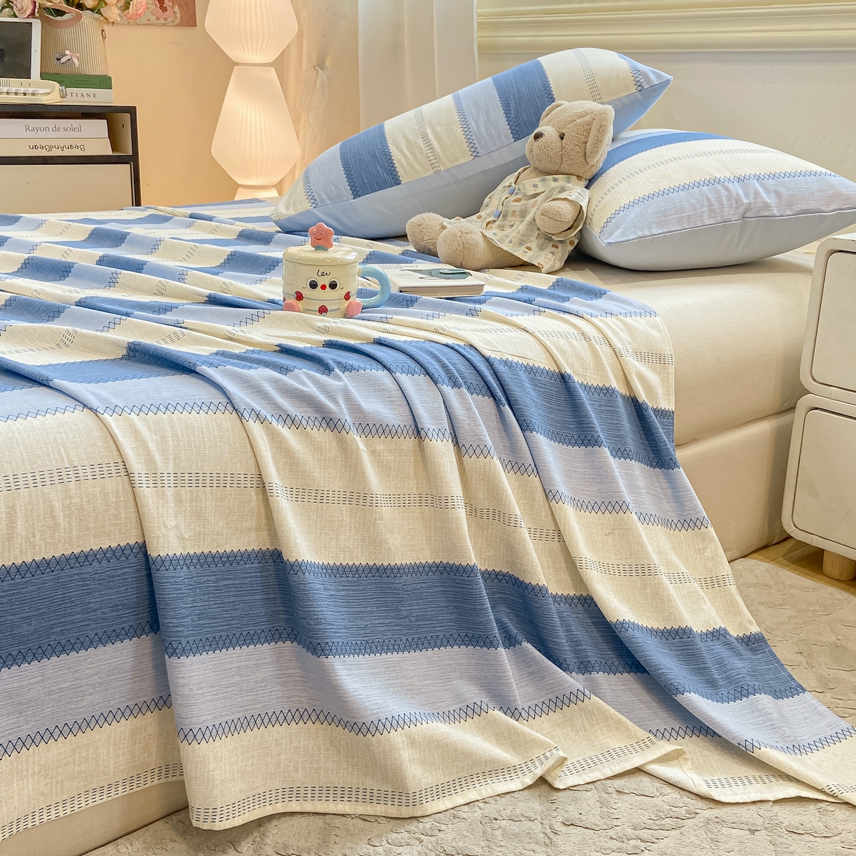 91家纺网 家纺一手货源 找家纺 灰鲸 2025新款全棉纯棉磨毛单床单 格律-蓝