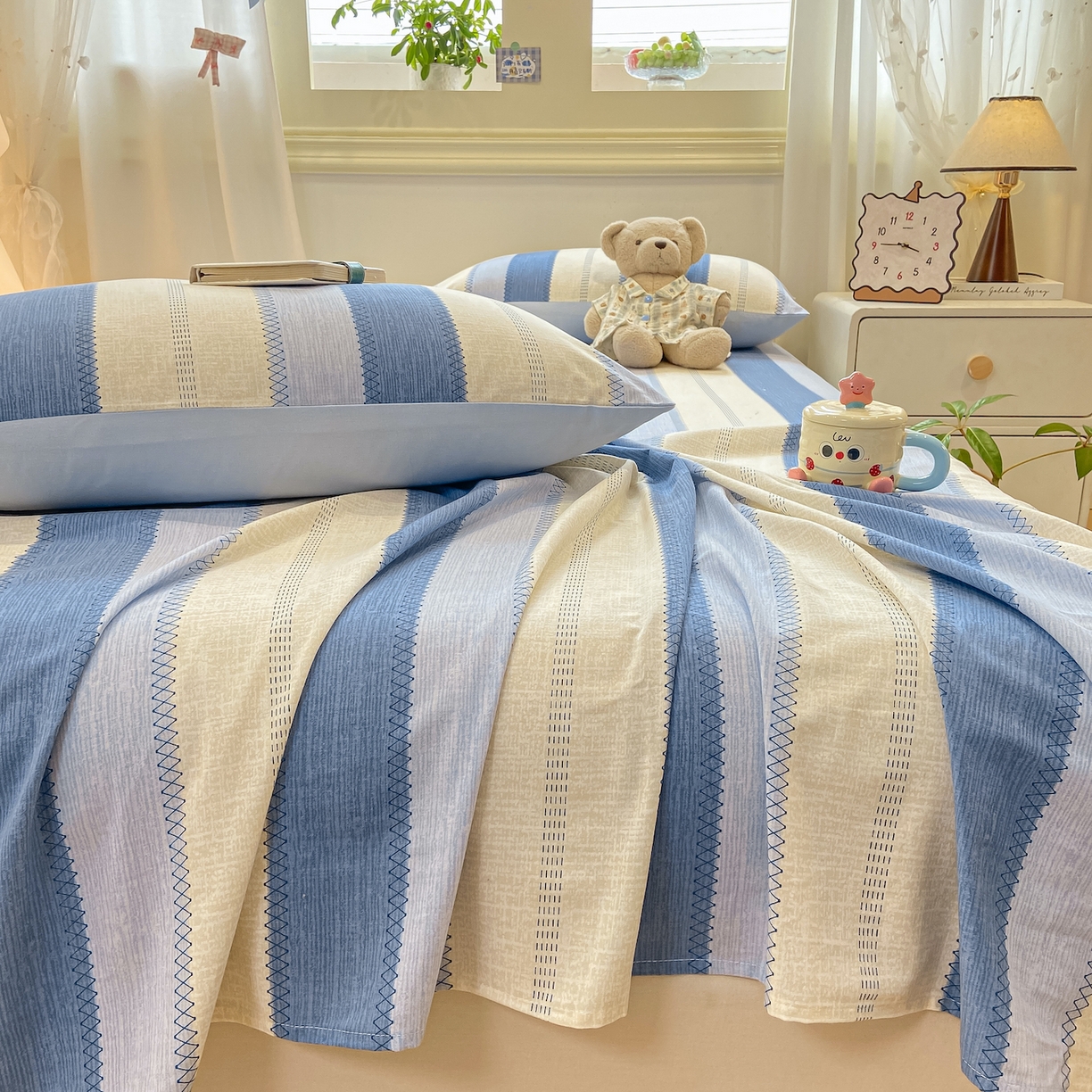 91家纺网 家纺一手货源 找家纺 灰鲸 2025新款全棉纯棉磨毛单床单 格律-蓝