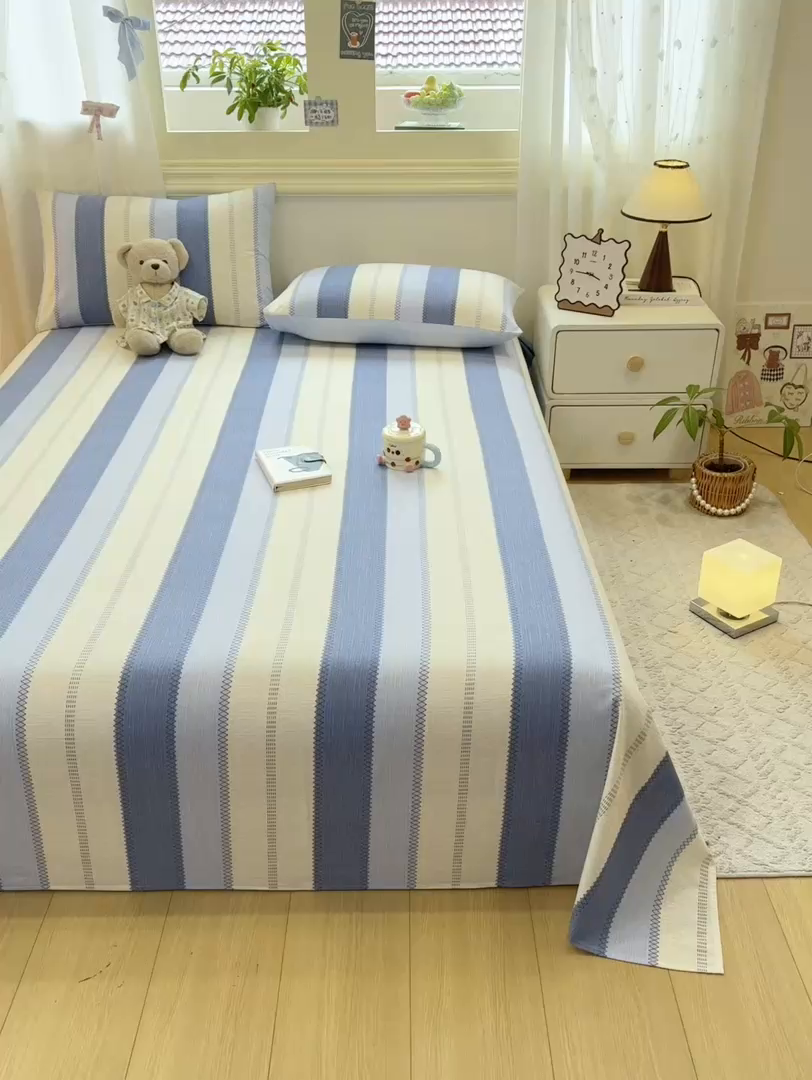 91家纺网 家纺一手货源 找家纺 灰鲸 2025新款全棉纯棉磨毛单床单 格律-蓝