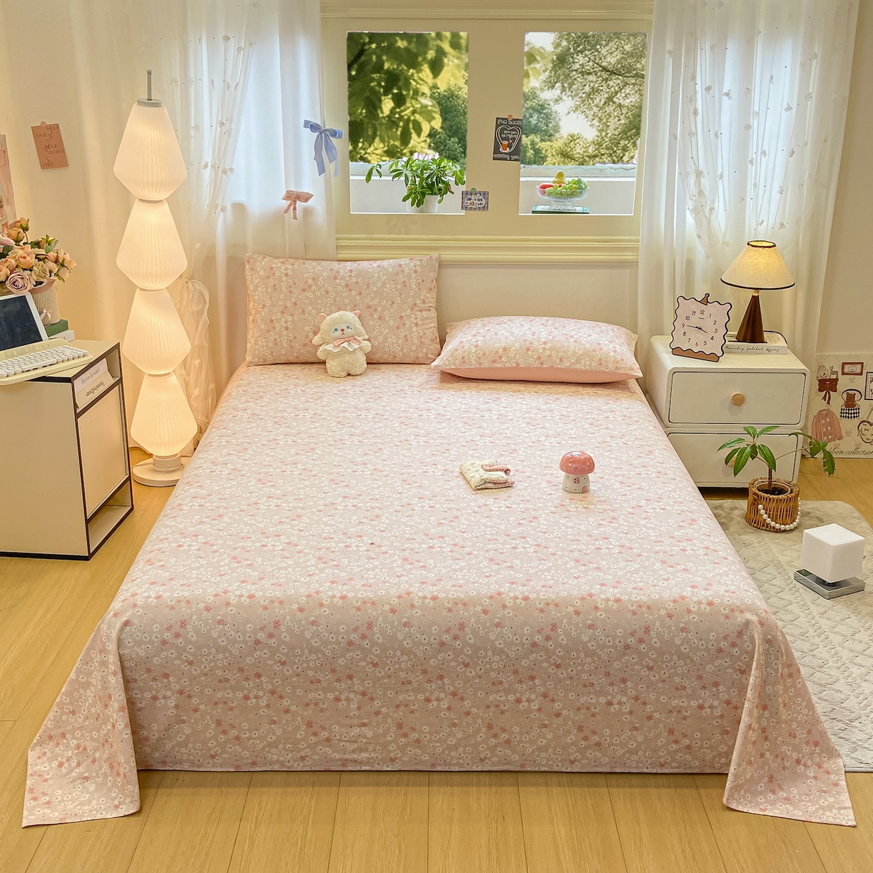 91家纺网 家纺一手货源 找家纺 灰鲸 2025新款全棉纯棉磨毛单床单 零落-粉