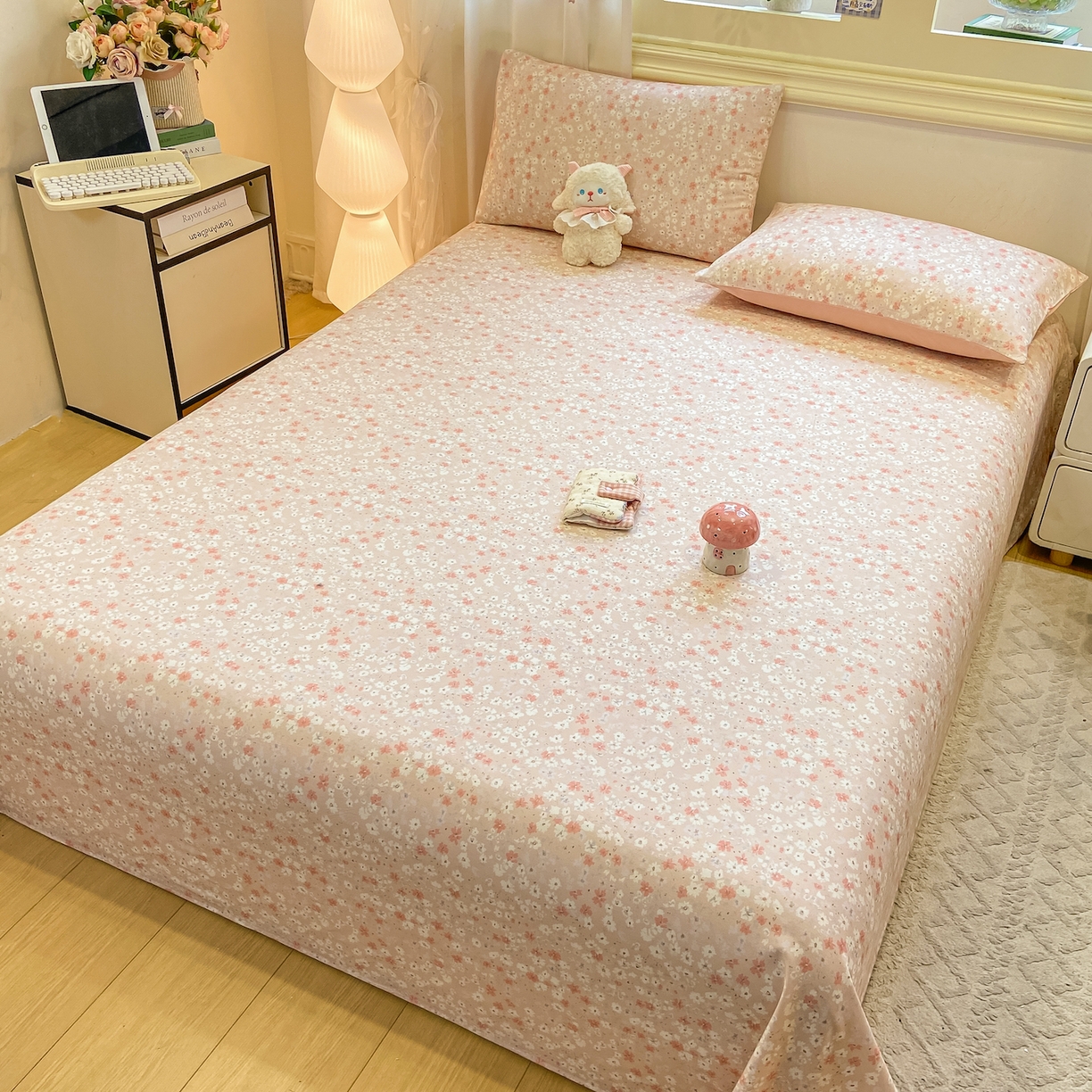 91家纺网 家纺一手货源 找家纺 灰鲸 2025新款全棉纯棉磨毛单床单 零落-粉