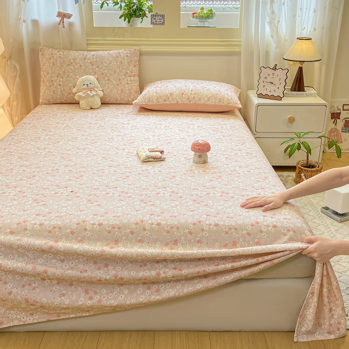 91家纺网 家纺一手货源 找家纺 灰鲸 2025新款全棉纯棉磨毛单床单 零落-粉