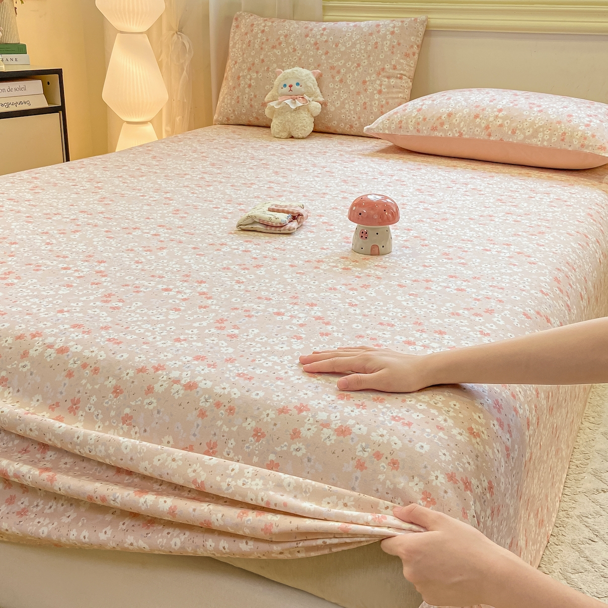 91家纺网 家纺一手货源 找家纺 灰鲸 2025新款全棉纯棉磨毛单床单 零落-粉